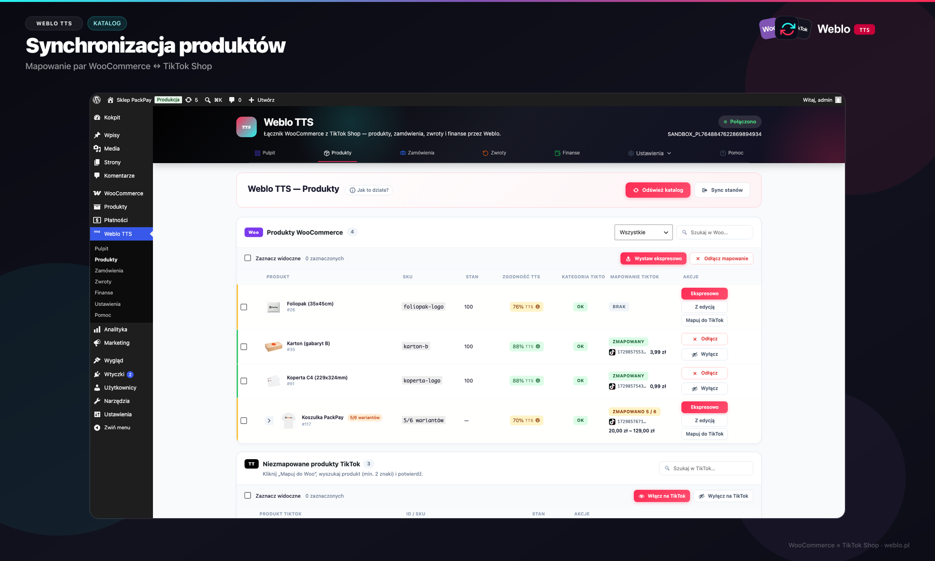 Rys. 6 - Lista produktów Weblo TTS
