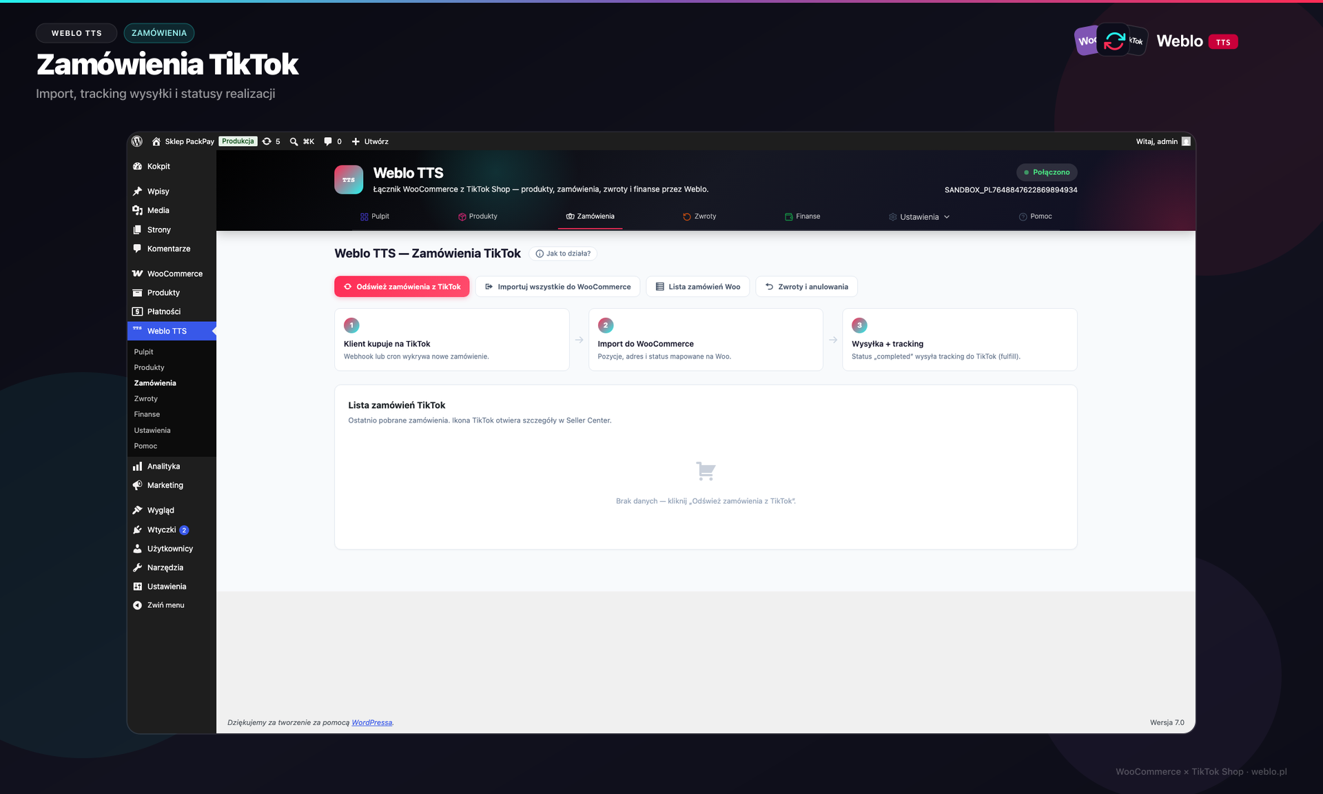 Rys. 8 - Lista zamówień TikTok w Weblo TTS